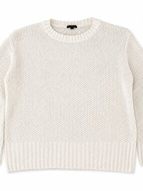 J.Crew Cream Chunky Knit Cotton Sweater Size Large Open Stitch Pullover